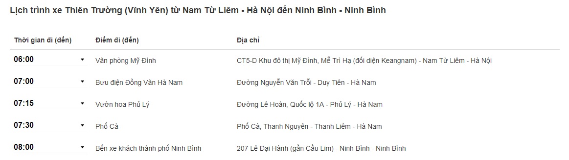 Xe Thiên Trường Hà Nội đi Ninh Bình
