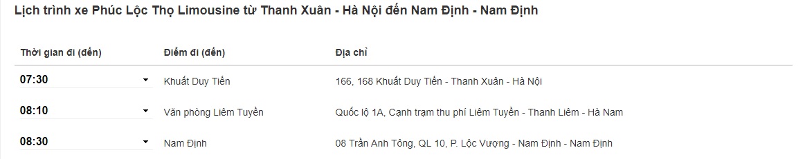 Xe Phúc Lộc Thọ limousine Hà Nội đi Nam Định